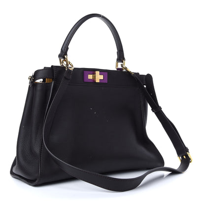 Fendi ENDI Vitello Seta Shiny Nappa Medium Peekaboo Iconic Satchel Dark Brown Purple 2 of 7
