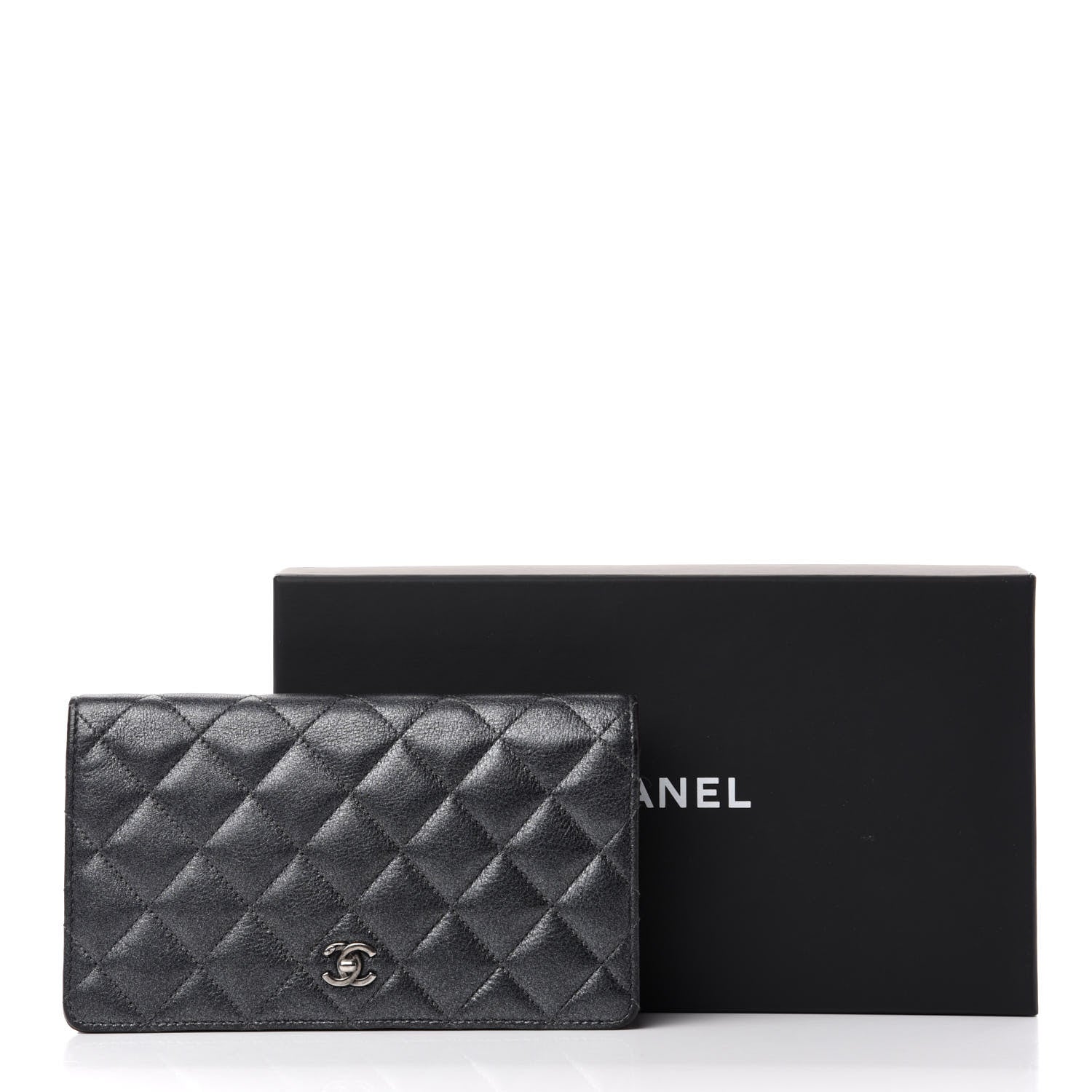 Chanel Metallic Calfskin Quilted Yen Wallet Charcoal 8 of 8