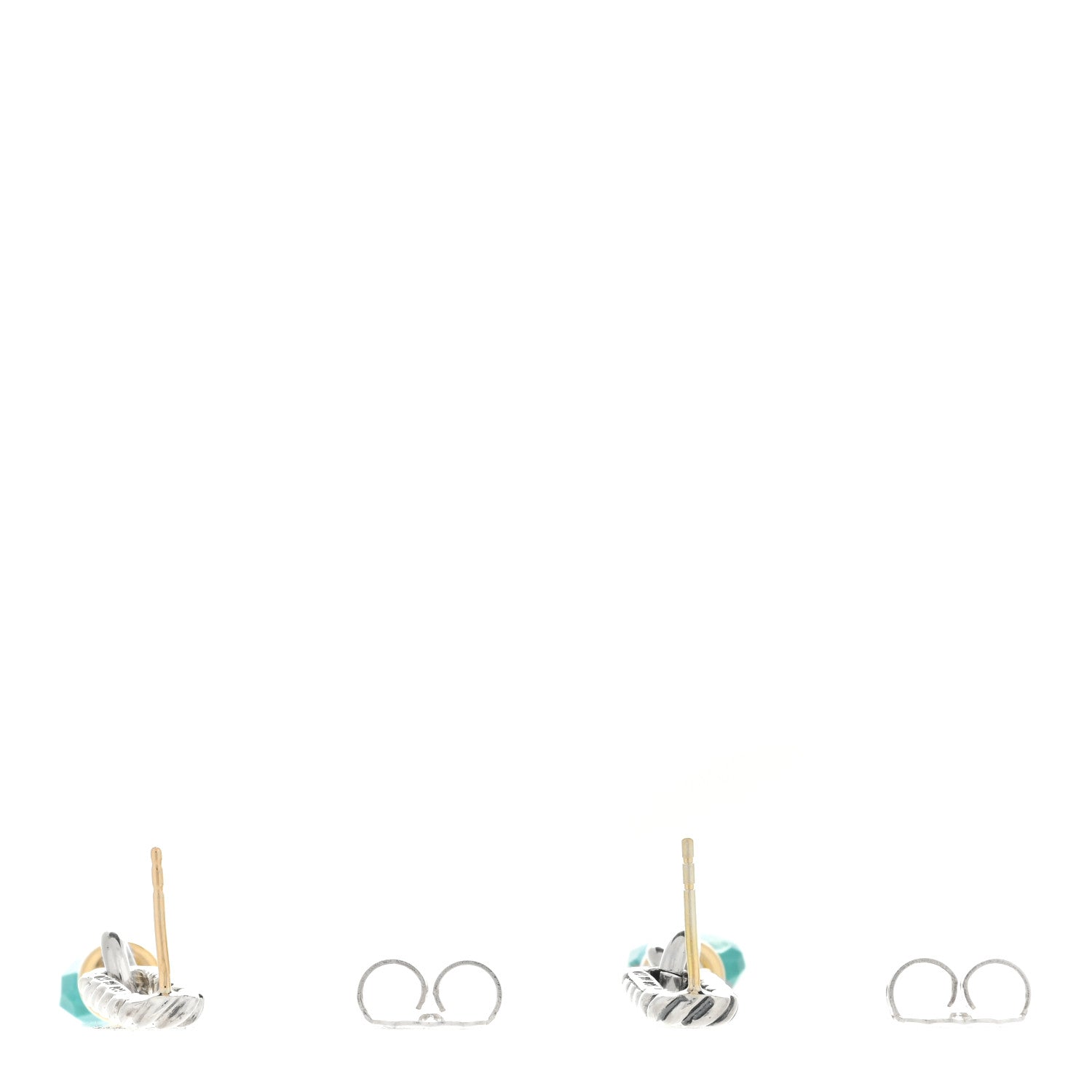 David Yurman Sterling Silver 18K Yellow Gold Turquoise Figaro Drop Earrings 3 of 4