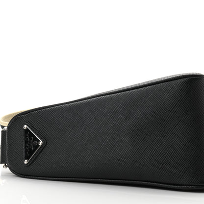 Prada Saffiano Cuir Triangle Logo Embossed Triangle Shoulder Bag Black 8 of 9