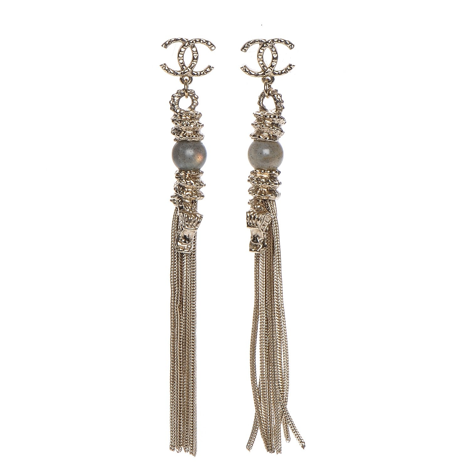 Chanel CC Paris Shanghai Chain Tassel Earrings Gold 1 of 4