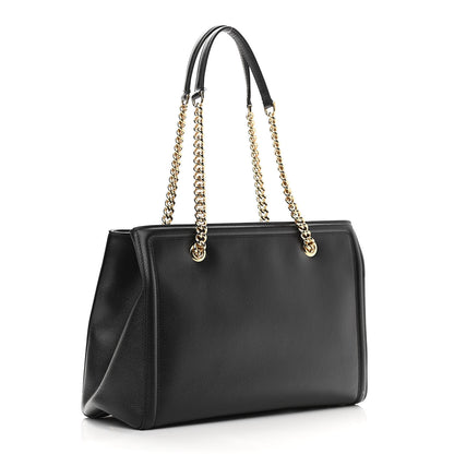 Salvatore Ferragamo Hammered Calfskin Vara Bow Chain Tote Black 3 of 11