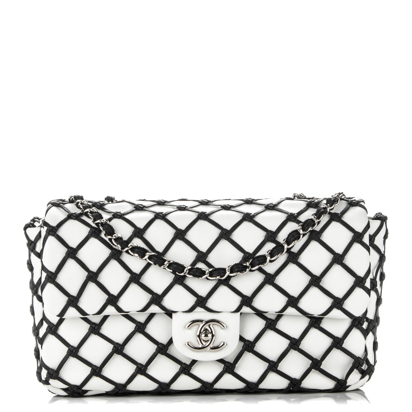 Lambskin Jumbo Canebiers Net Flap White