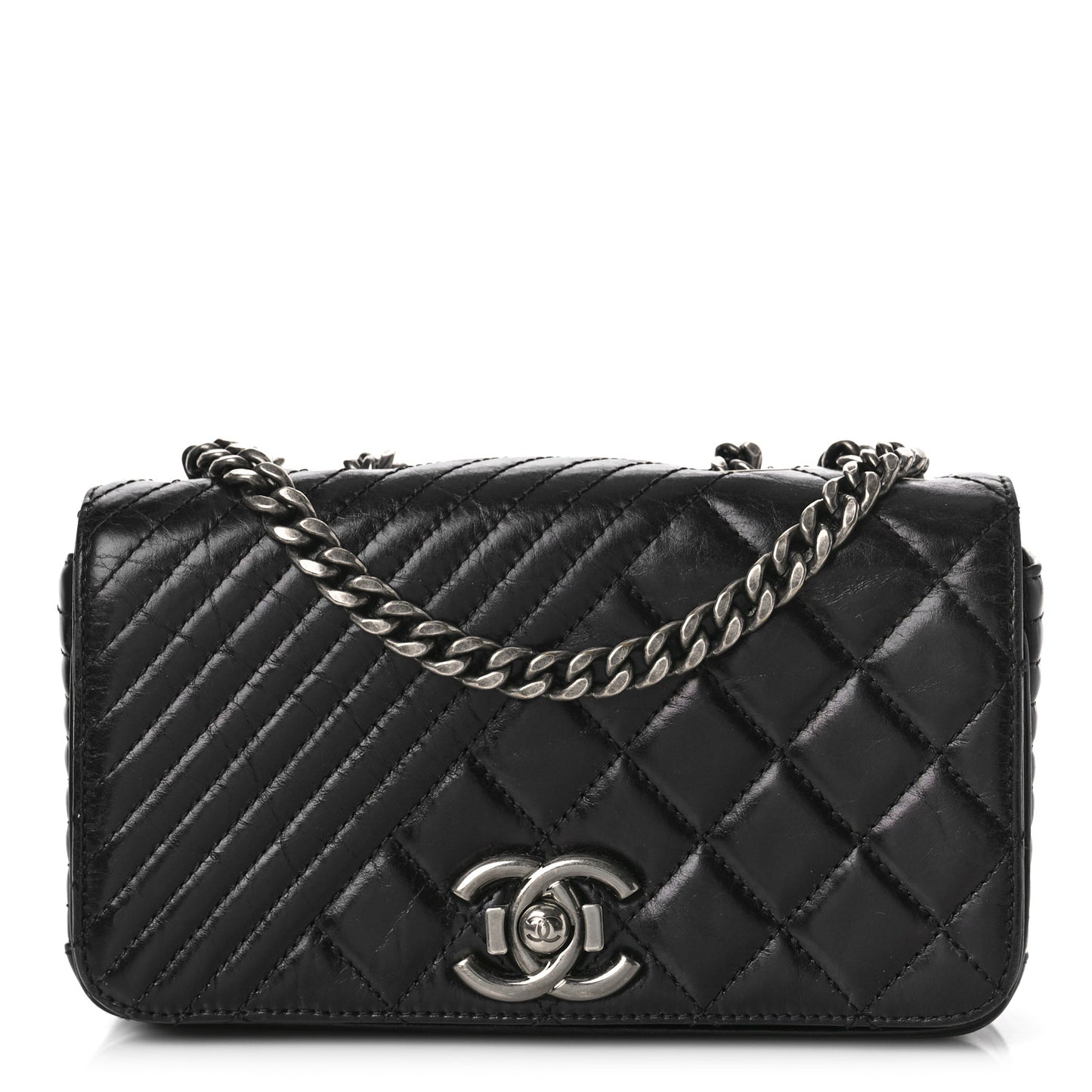 Glazed Calfskin Quilted Small Coco Boy Flap Black