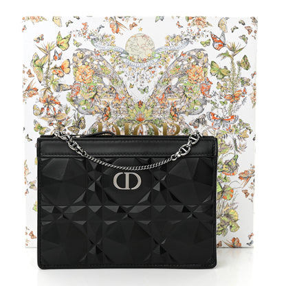 Christian Dior CHRISTIAN DIOR Calfskin Macrocannage Diamond Caro Zipped Pouch With Chain Black 11 of 11