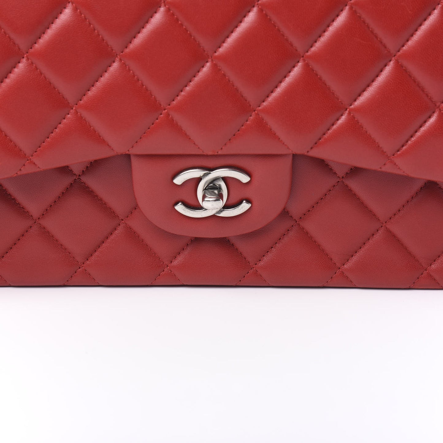 Lambskin Quilted Jumbo Double Flap Red