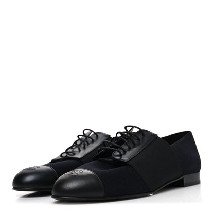 Chanel Calfskin Elastic Lace Up Cap Toe CC Loafers 40.5 Black Navy 4 of 10