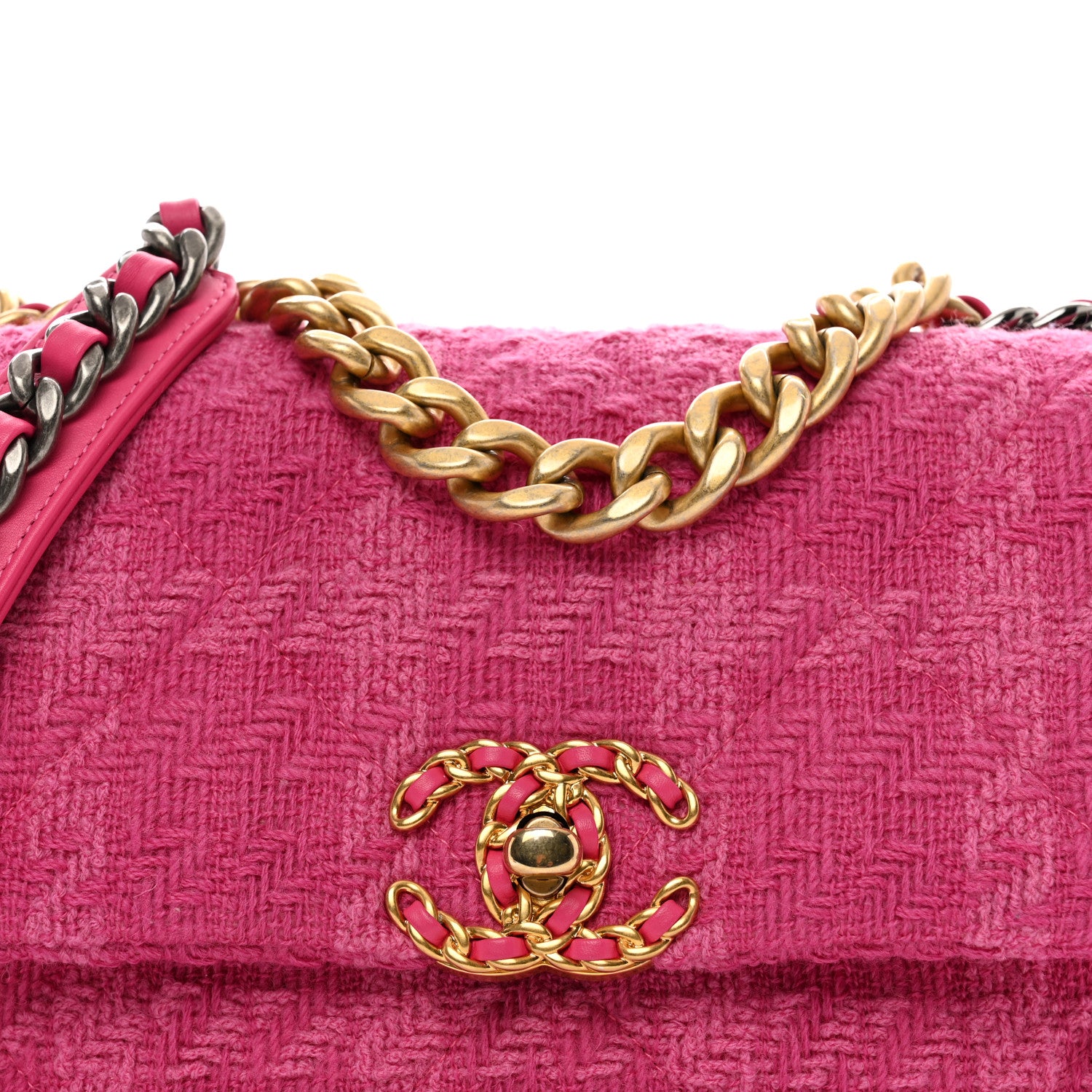 Chanel Tweed Quilted Medium Chanel 19 Flap Pink 5 of 10