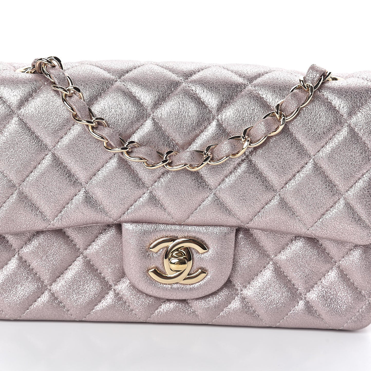 Metallic Goatskin Quilted Mini Rectangular Flap Pink