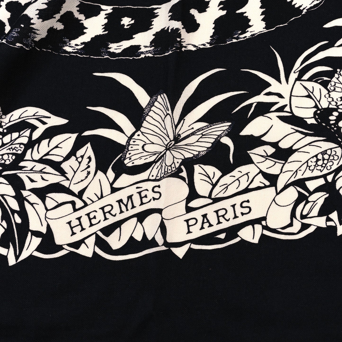 Cashmere Silk Jungle Love Tattoo Shawl 140 Bleu Black White