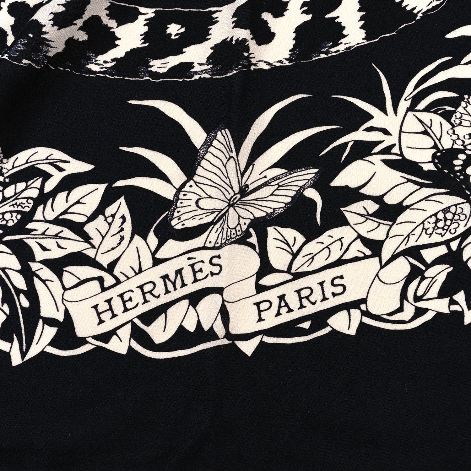 Hermes Cashmere Silk Jungle Love Tattoo Shawl 140 Bleu Black White 2 of 3