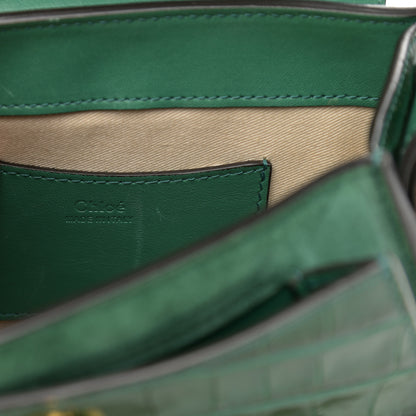 Chloe Calfskin Crocodile Embossed Small Tess Bag Woodsy Green 6 of 15