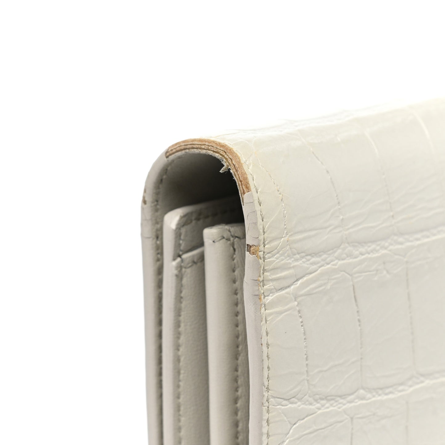 Calfskin Crocodile Embossed Monogram Chain Wallet Blanc Vintage