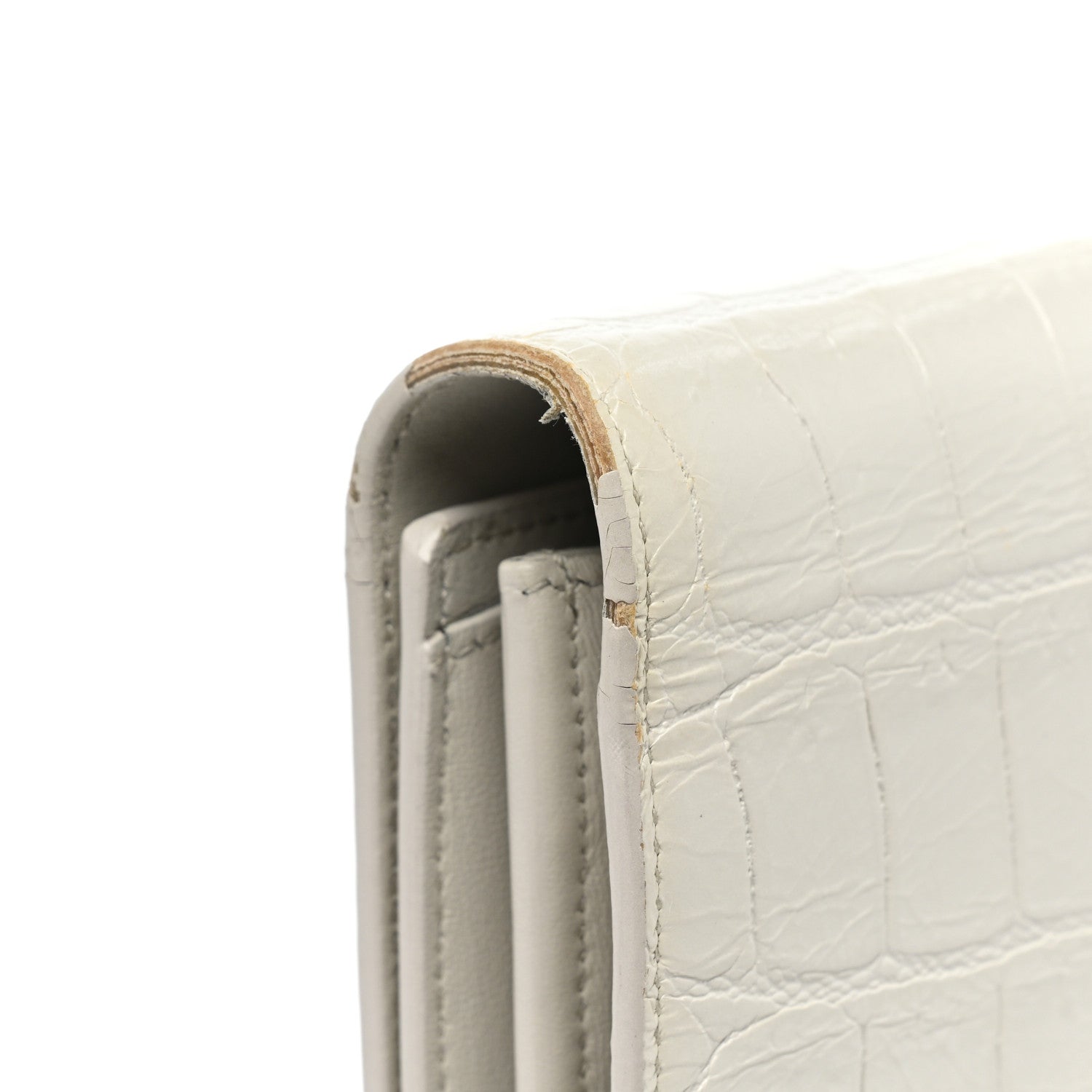 Saint Laurent Calfskin Crocodile Embossed Monogram Chain Wallet Blanc Vintage 13 of 16
