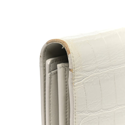 Saint Laurent Calfskin Crocodile Embossed Monogram Chain Wallet Blanc Vintage 13 of 16