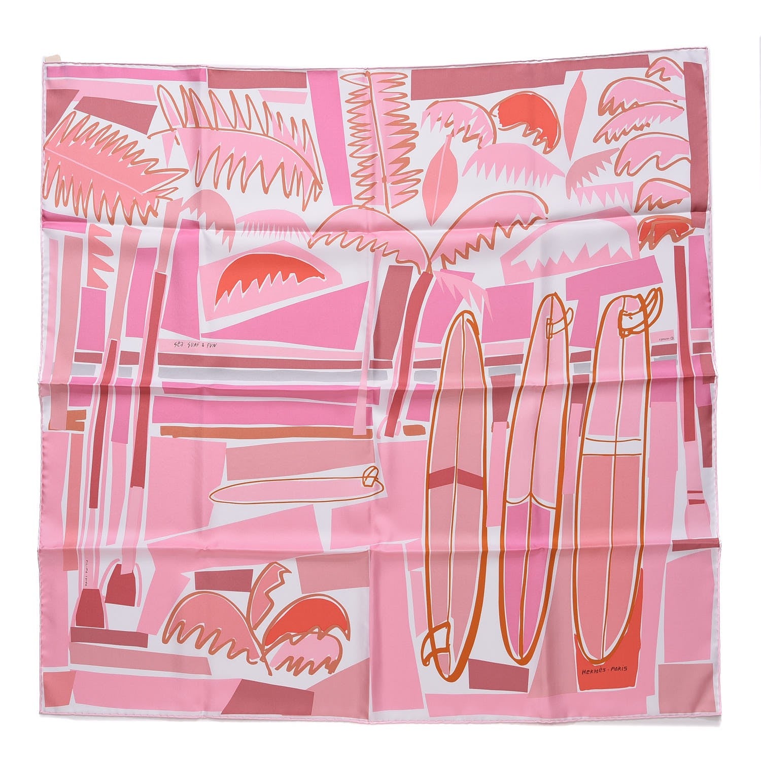 Hermes Silk Sea Surf and Fun Scarf 90 Blanc Rose Corail 1 of 7