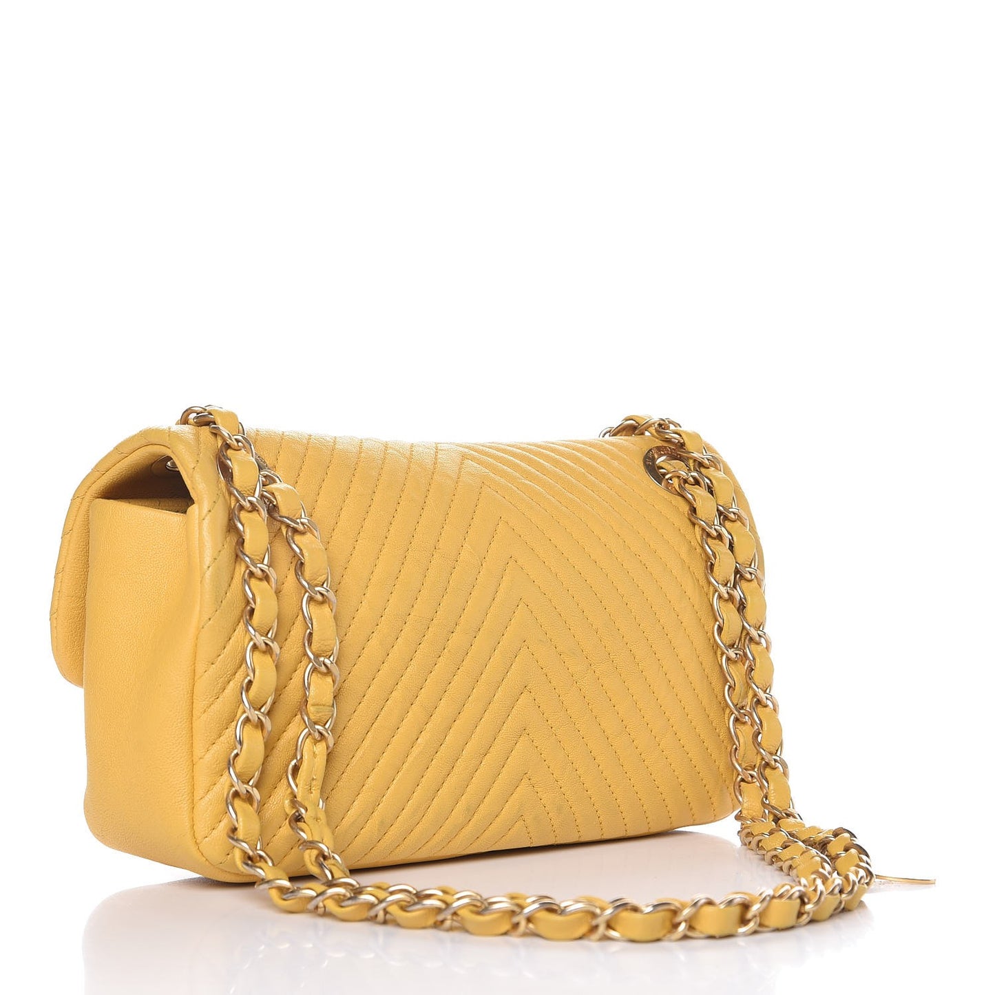 Calfskin Chevron Quilted Small Surpique Flap Yellow