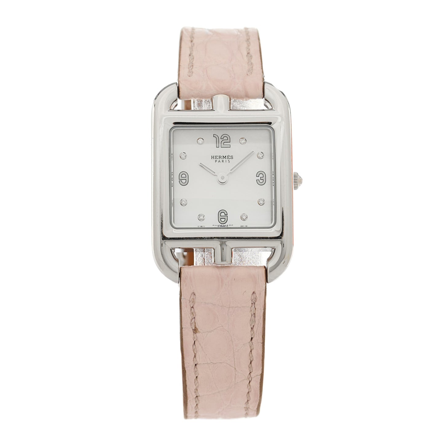Stainless Steel Alligator Diamond Mother of Pearl 23mm Cape Cod Quartz Watch Pink