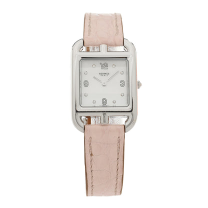 Hermes Stainless Steel Alligator Diamond Mother of Pearl 23mm Cape Cod Quartz Watch Pink 1 of 5