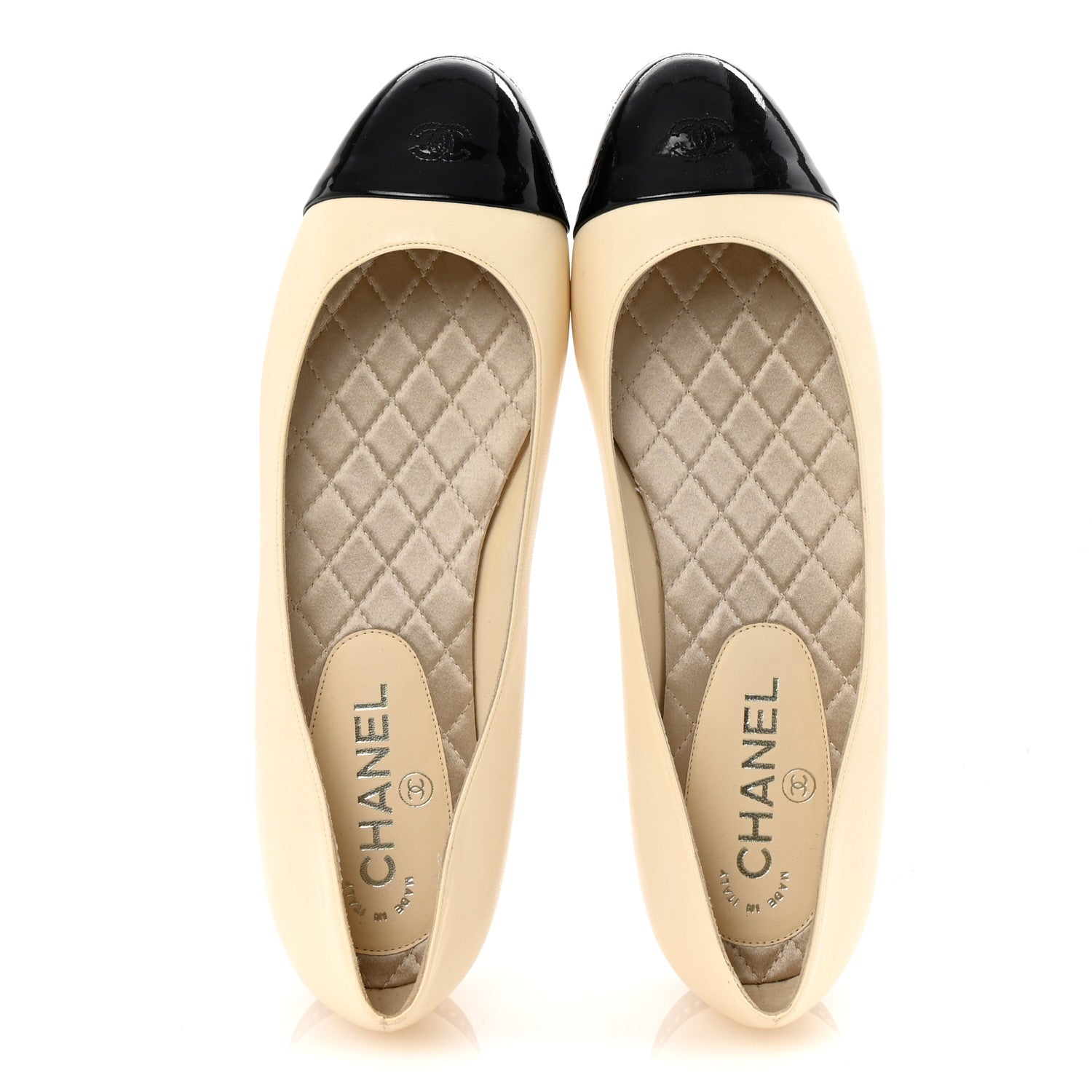 Chanel Patent Lambskin Crystal CC Cap Toe Ballerina Flats 40 Beige Black 2 of 9