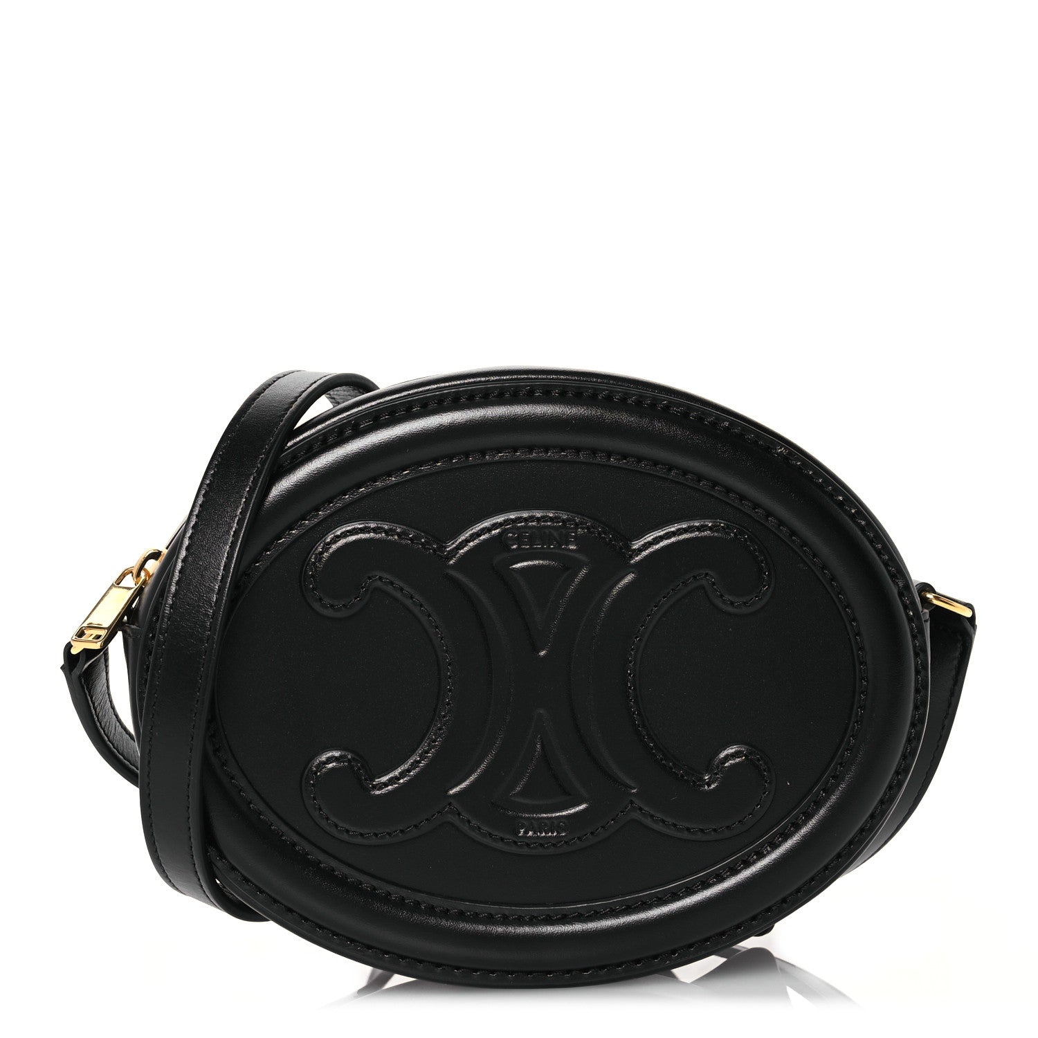 Celine Smooth Calfskin Cuir Triomphe Oval Bag Black 1 of 11