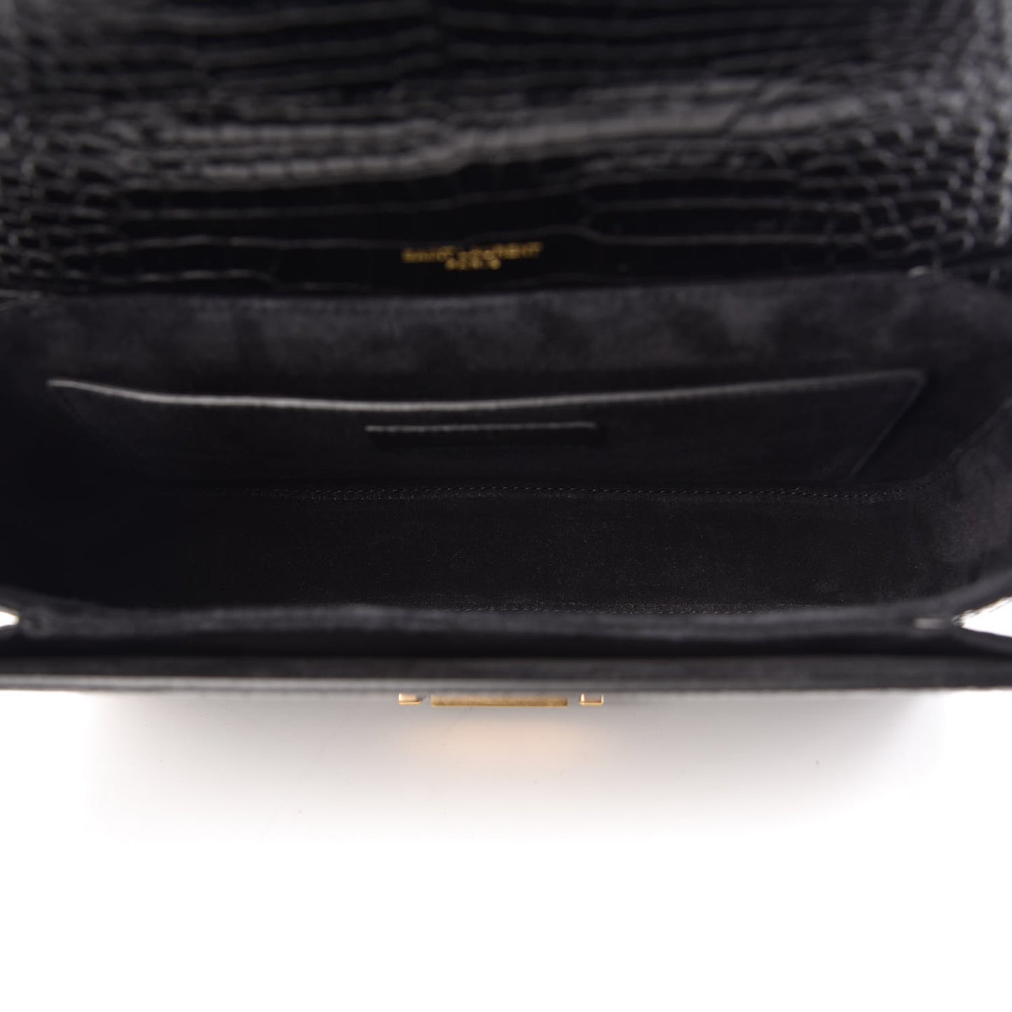 Calfskin Crocodile Embossed Medium Bellechasse Satchel Black