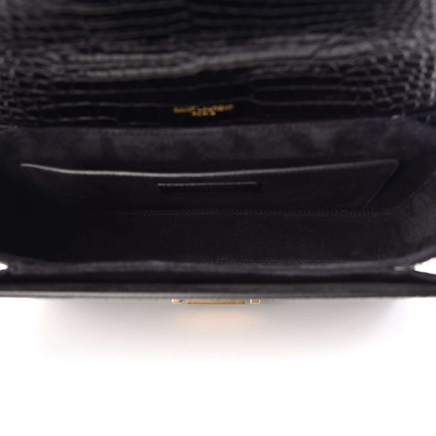 Saint Laurent Calfskin Crocodile Embossed Medium Bellechasse Satchel Black 5 of 9