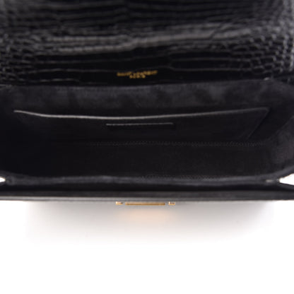 Saint Laurent Calfskin Crocodile Embossed Medium Bellechasse Satchel Black 5 of 9