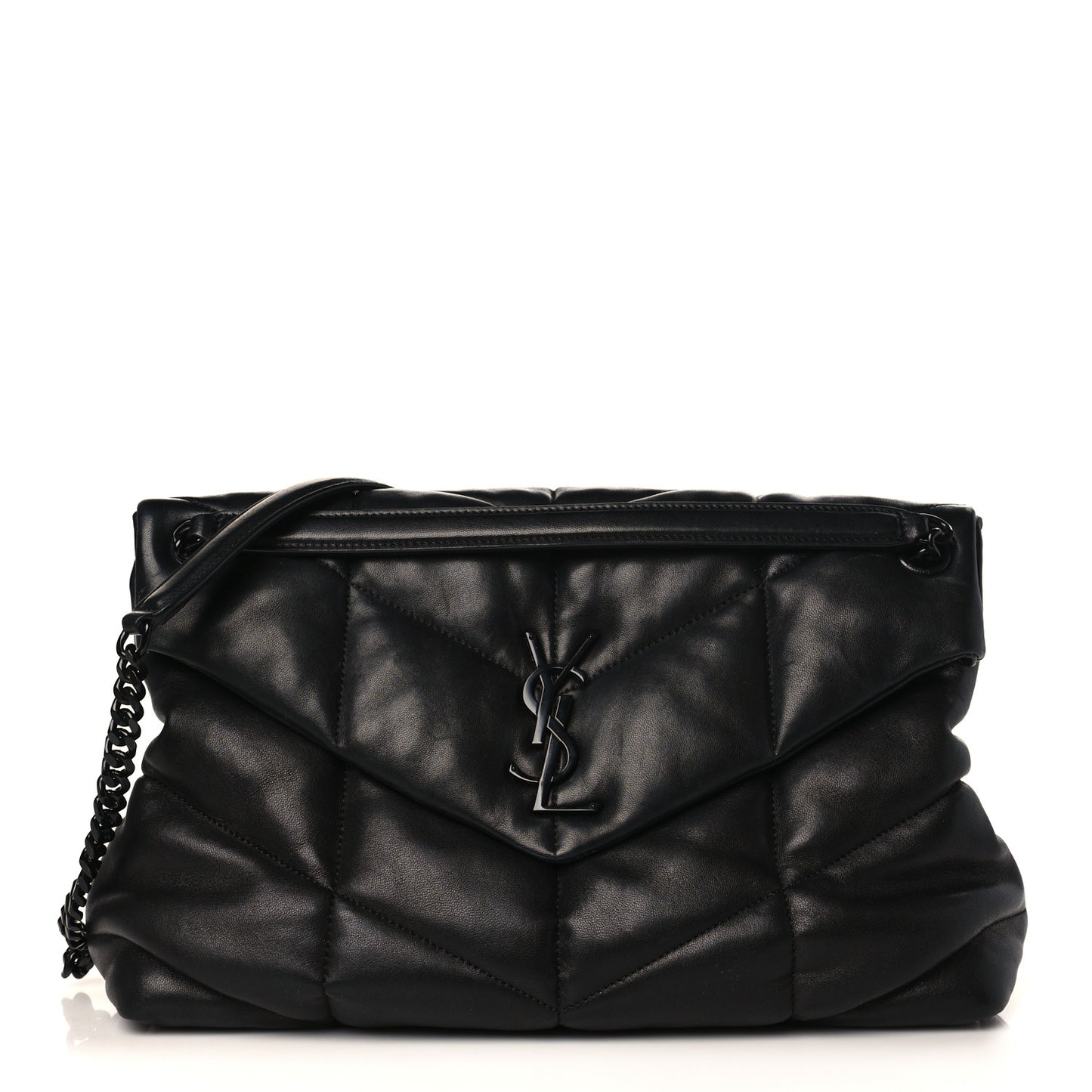Lambskin Quilted Monogram Monochrome Small Loulou Puffer Chain Satchel Black
