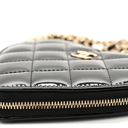 Chanel Patent Calfskin Resin Quilted CC Heart Clutch With Chain Black 13 of 15