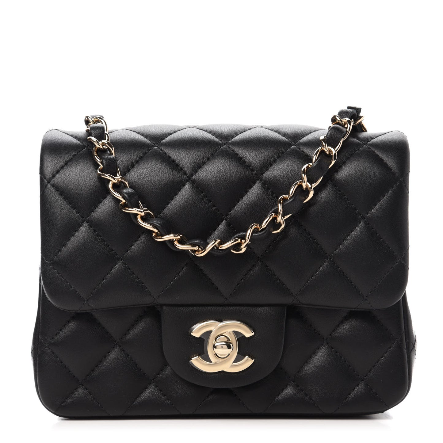 Lambskin Quilted Mini Square Flap Black