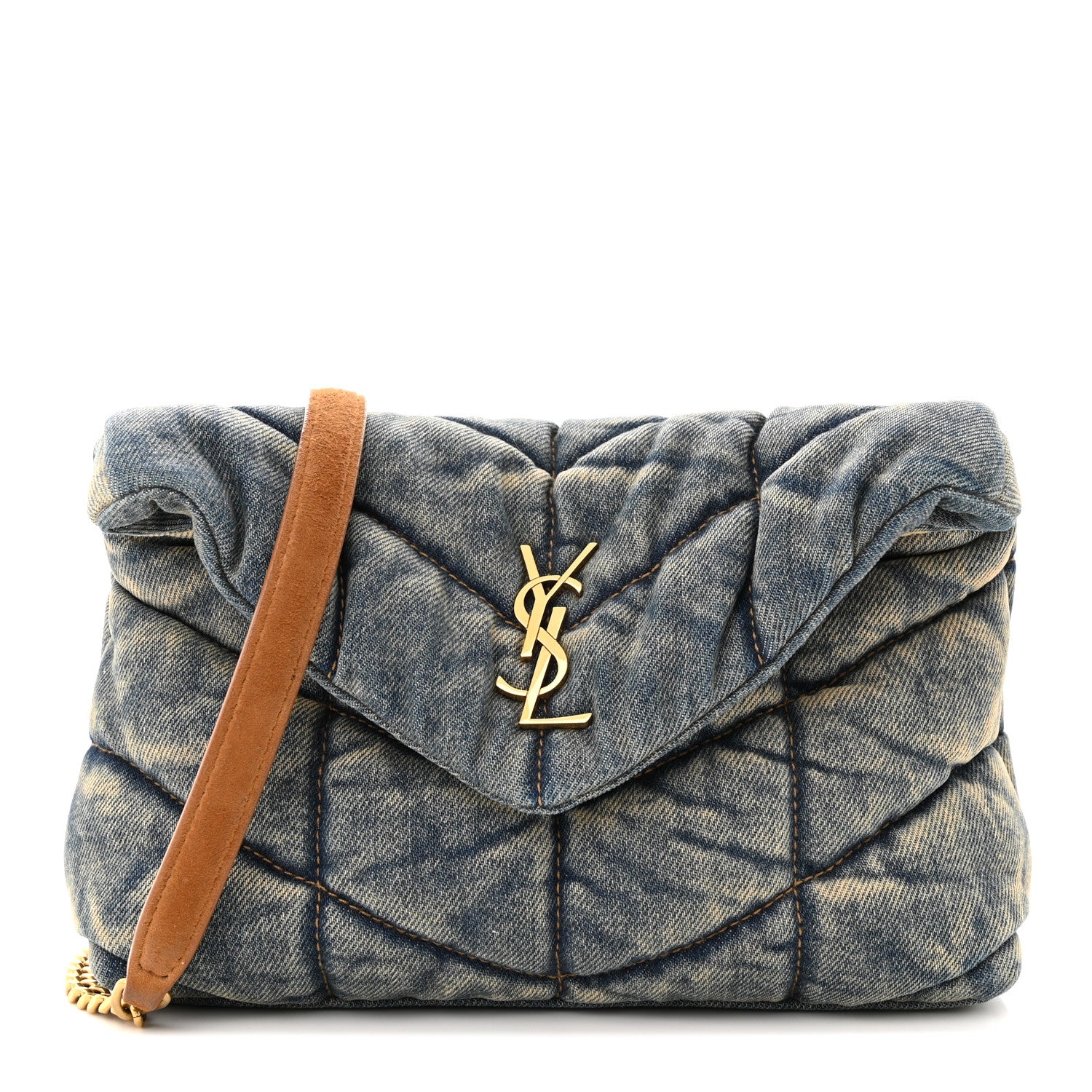 Saint Laurent Denim Quilted Toy Loulou Puffer Monogram Chain Satchel Blue Cinnamon 1 of 11