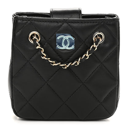 Chanel Lambskin Quilted Tiny Shopping Clutch With Chain Black 1 of 9