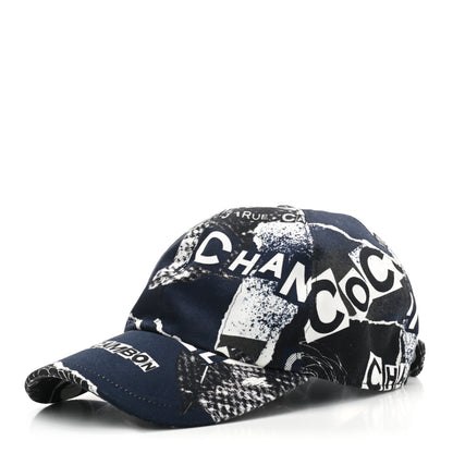 Chanel Cotton Coco Print Cap Hat Navy Black White 1 of 7