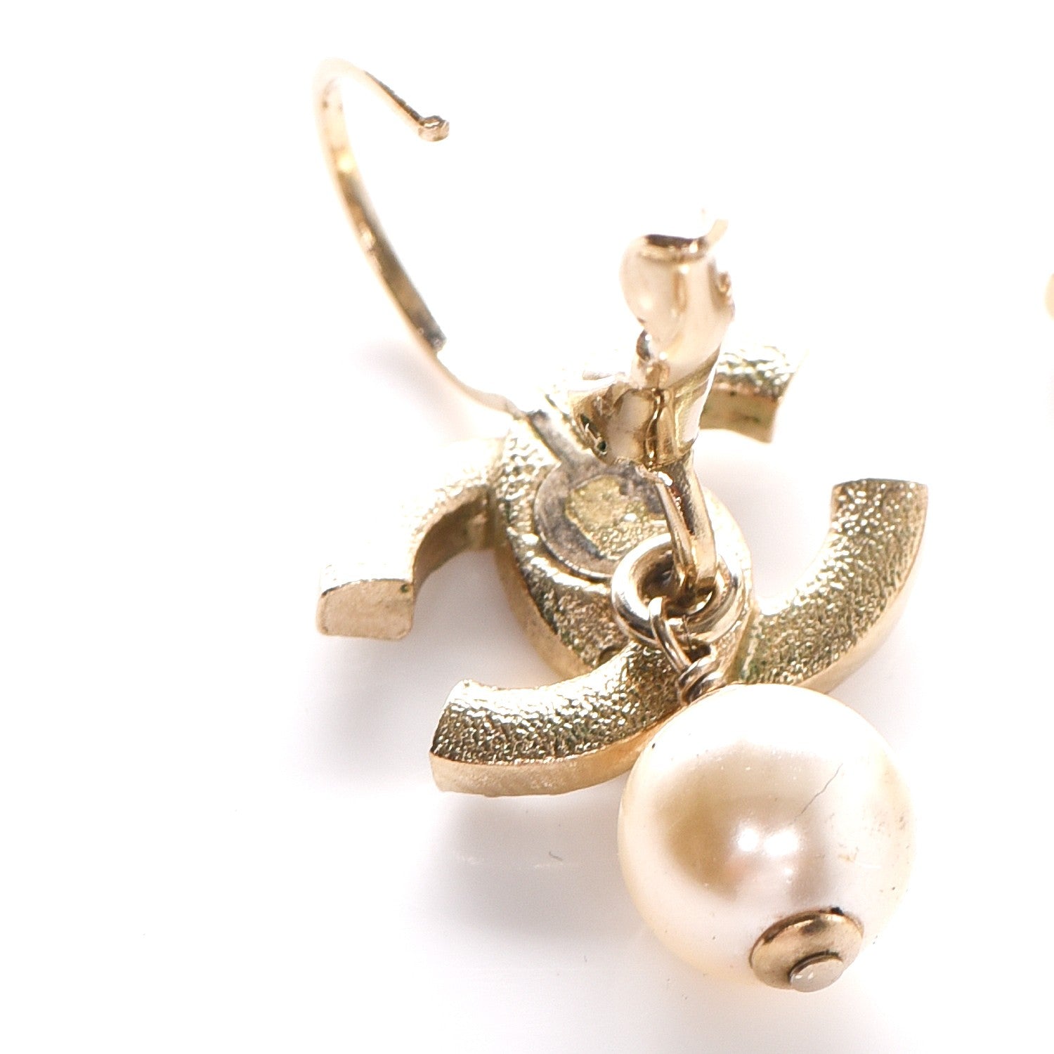 Chanel Crystal Pearl CC Drop Earrings Light Gold 4 of 7