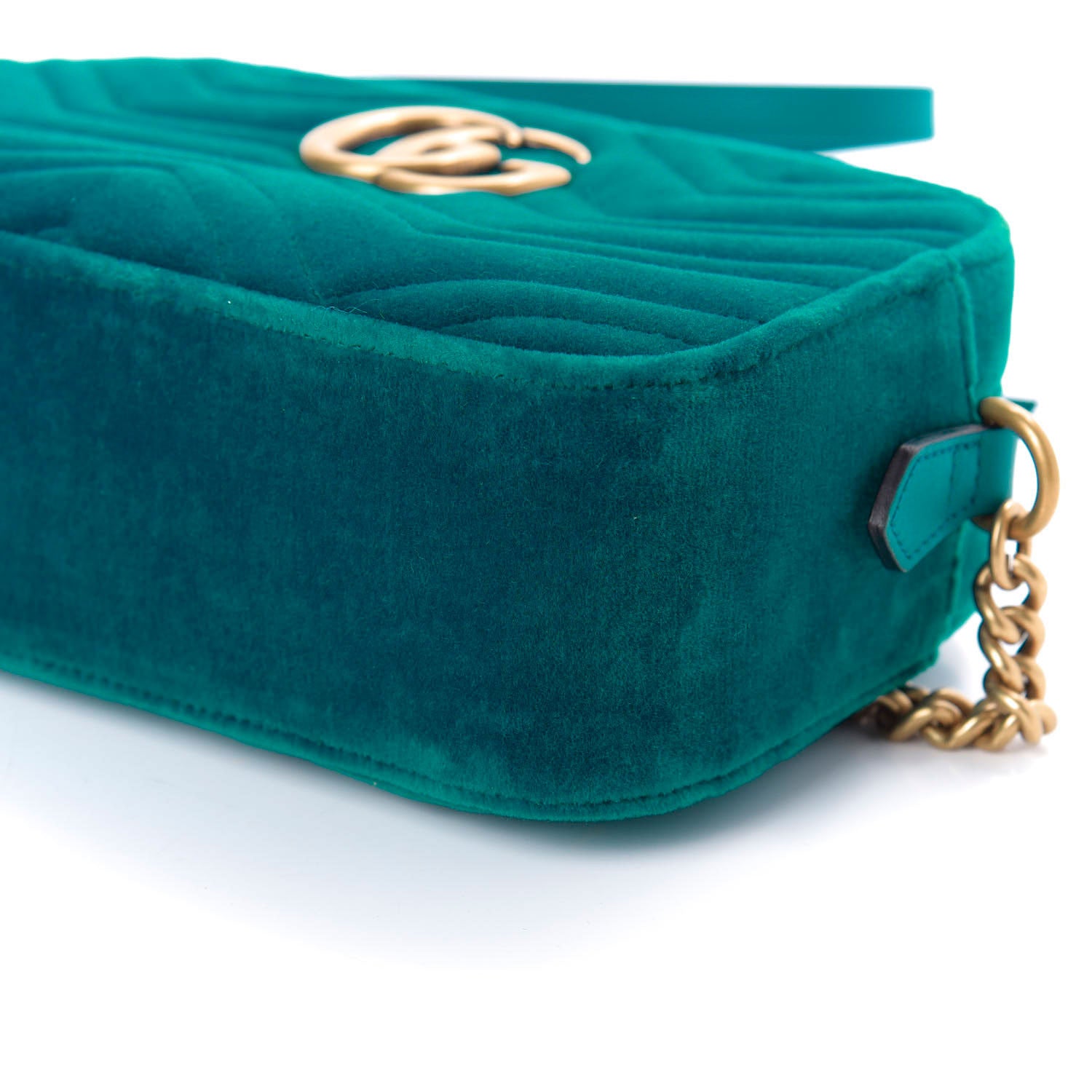 Gucci Velvet Matelasse Small GG Marmont Chain Shoulder Bag Pavone Cyan 7 of 10