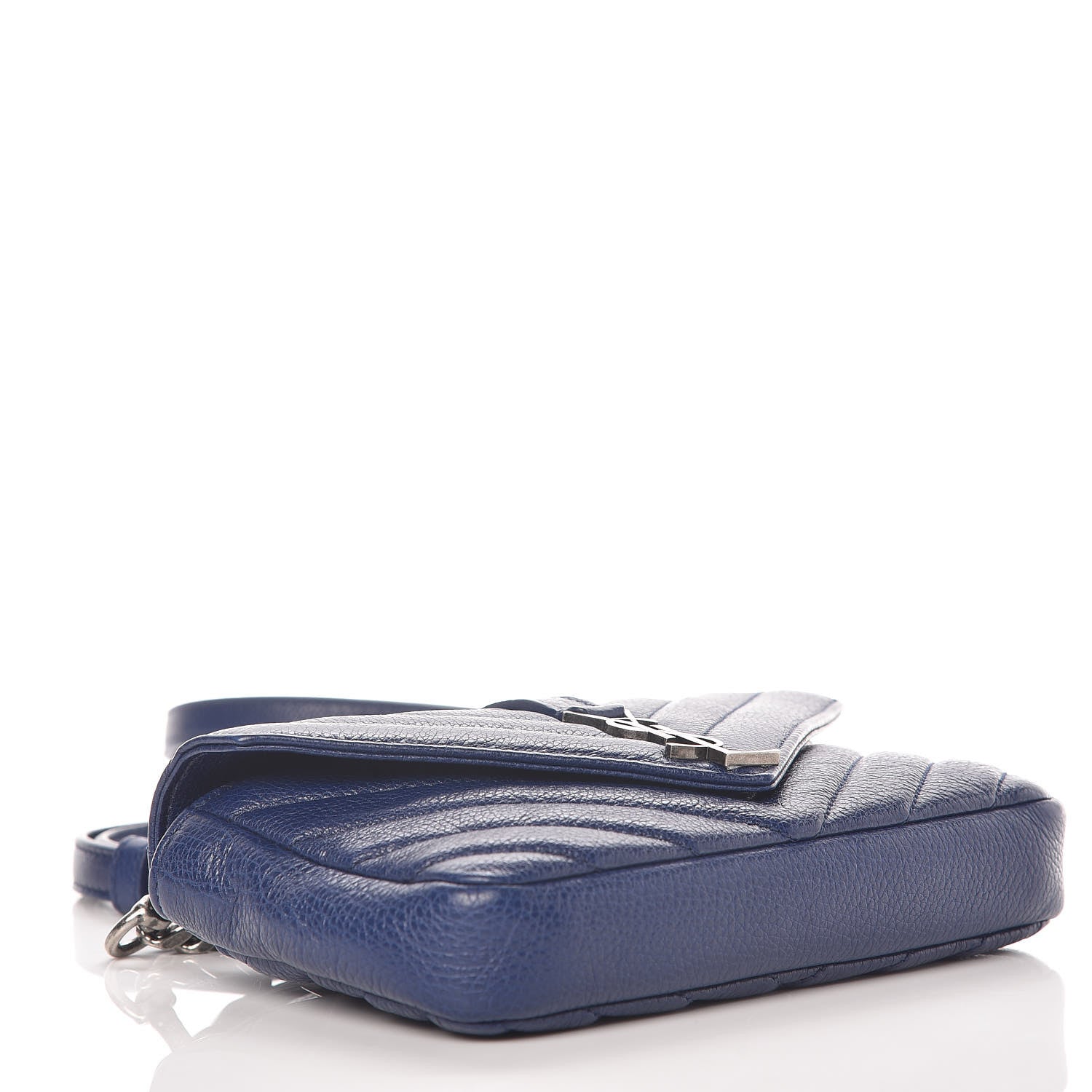 Saint Laurent Sheepskin Matelasse Chevron Monogram College Chain Wallet Royal Blue 4 of 9
