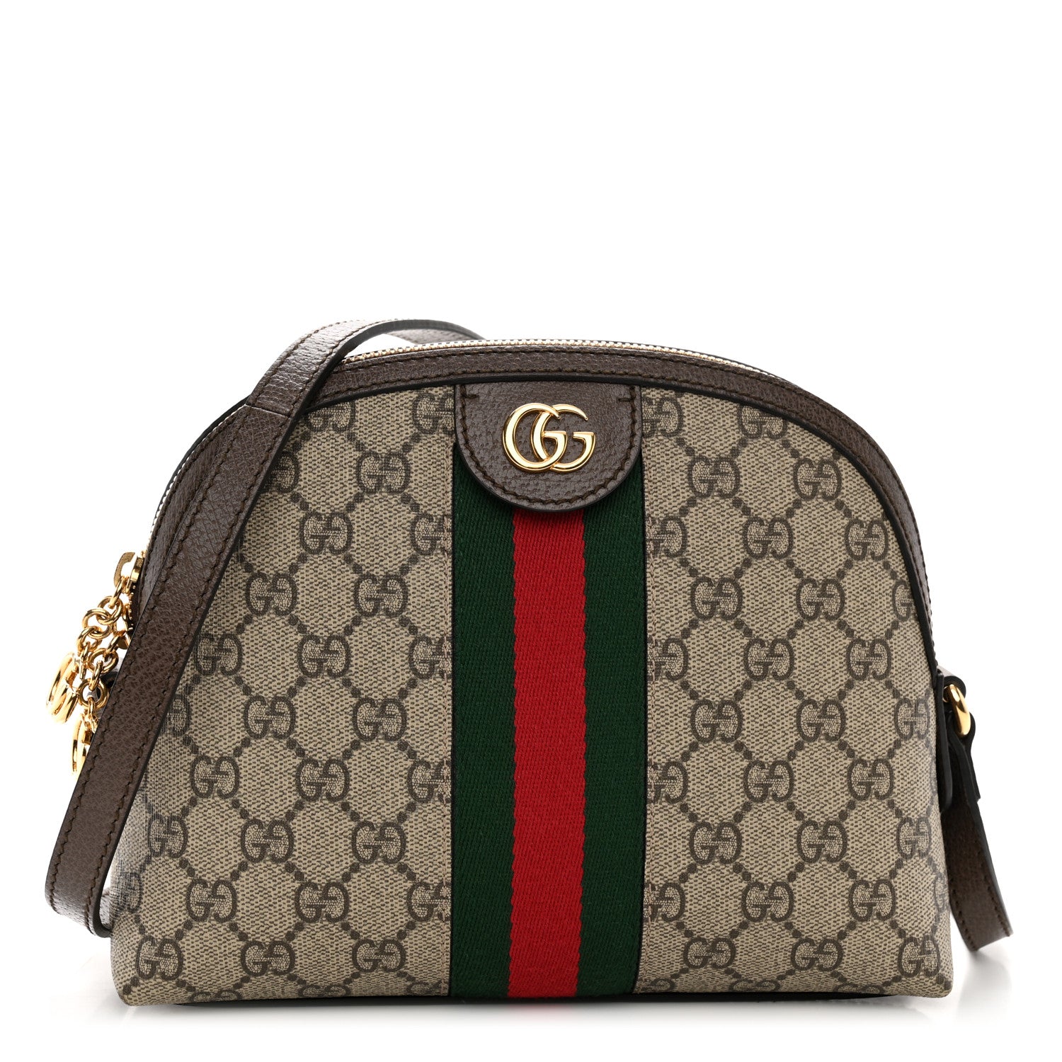 Gucci GG Supreme Monogram Textured Dollar Calfskin Web Small Ophidia Dome Shoulder Bag Beige Ebony New Acero 1 of 11