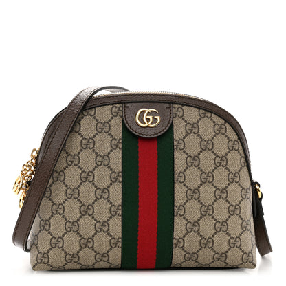 Gucci GG Supreme Monogram Textured Dollar Calfskin Web Small Ophidia Dome Shoulder Bag Beige Ebony New Acero 1 of 11
