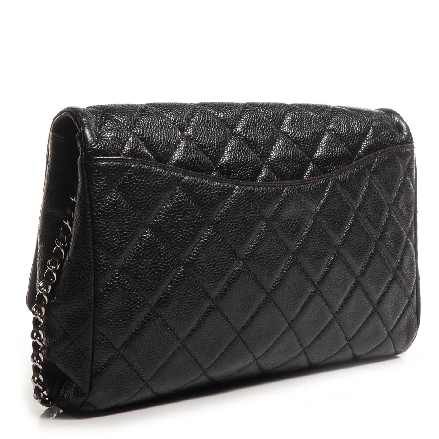 Caviar Quilted Clutch With Chain Flap Black