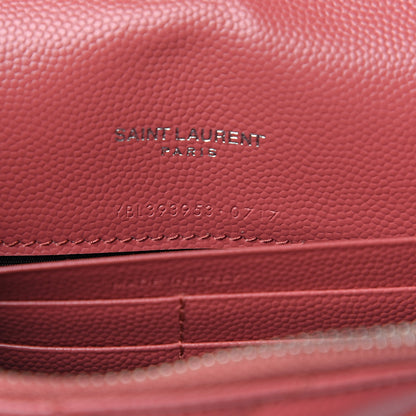 Saint Laurent Grain De Poudre Matelasse Chevron Monogram Envelope Chain Wallet Blush Fonce 6 of 9