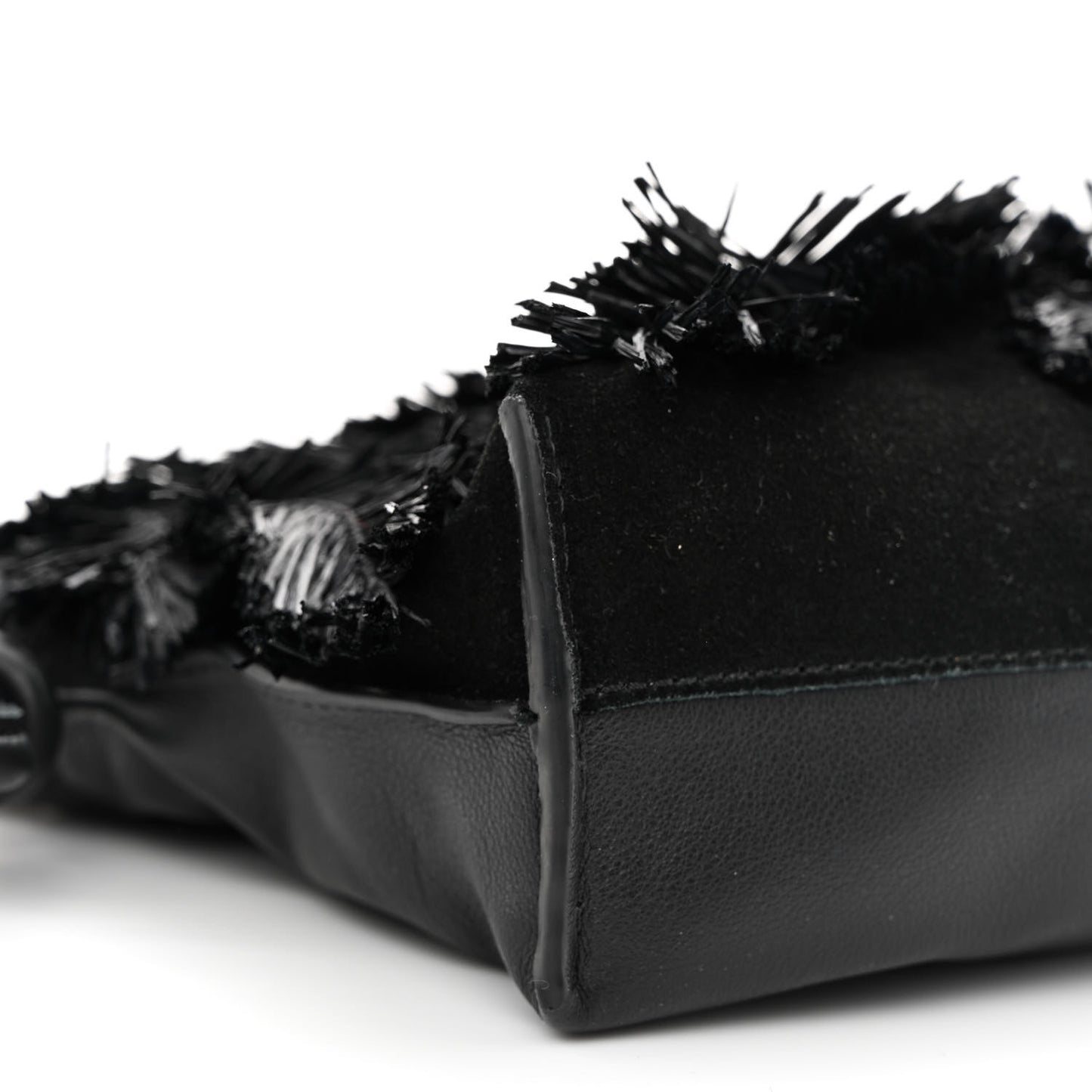 x HOWLS MOVING CASTLE Calfskin Suede Raffia Mini Flamenco Knot Clutch With Chain Black