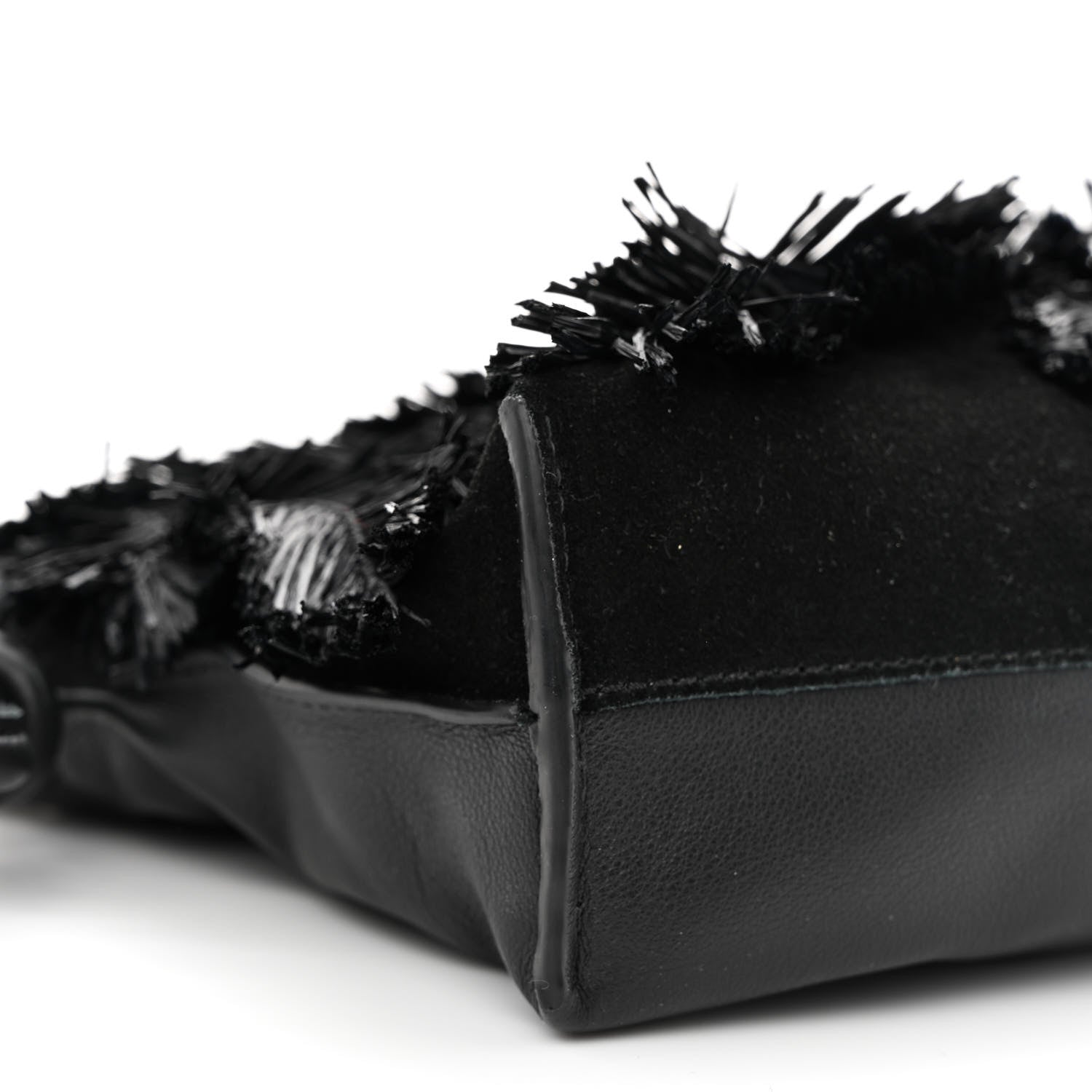 Loewe x HOWLS MOVING CASTLE Calfskin Suede Raffia Mini Flamenco Knot Clutch With Chain Black 9 of 11