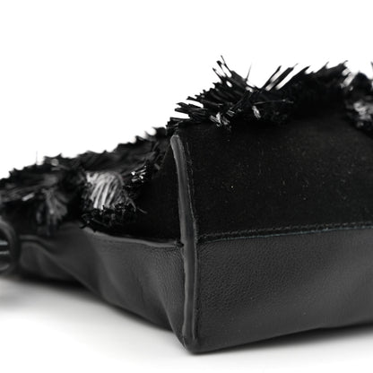 Loewe x HOWLS MOVING CASTLE Calfskin Suede Raffia Mini Flamenco Knot Clutch With Chain Black 9 of 11