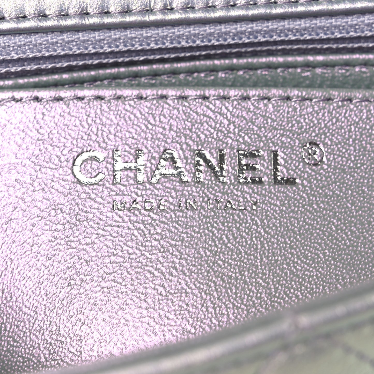 Iridescent Calfskin Quilted Mini Rectangular Flap Light Blue