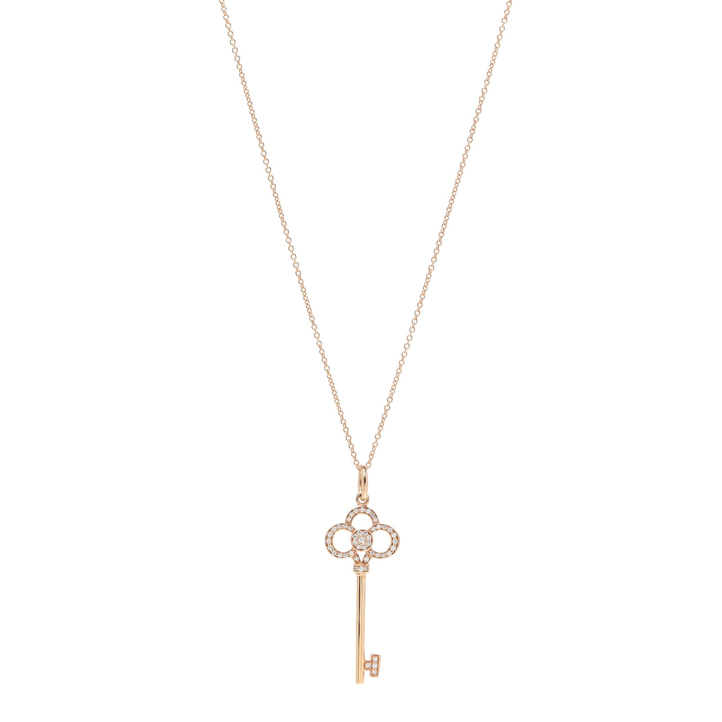 18K Rose Gold Diamond Crown Key Pendant Necklace