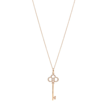 Tiffany 18K Rose Gold Diamond Crown Key Pendant Necklace 1 of 6