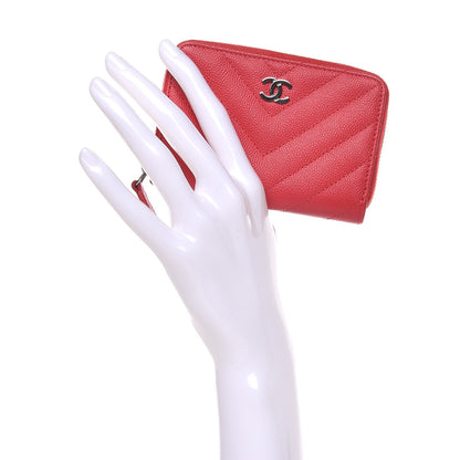 Chanel Caviar Chevron Quilted Zip Coin Purse Light Red 2 of 7