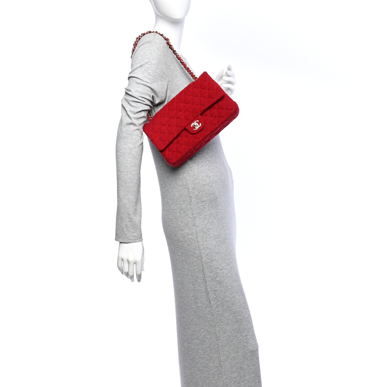 Chanel Tweed Quilted Medium Double Flap Red 2 of 11