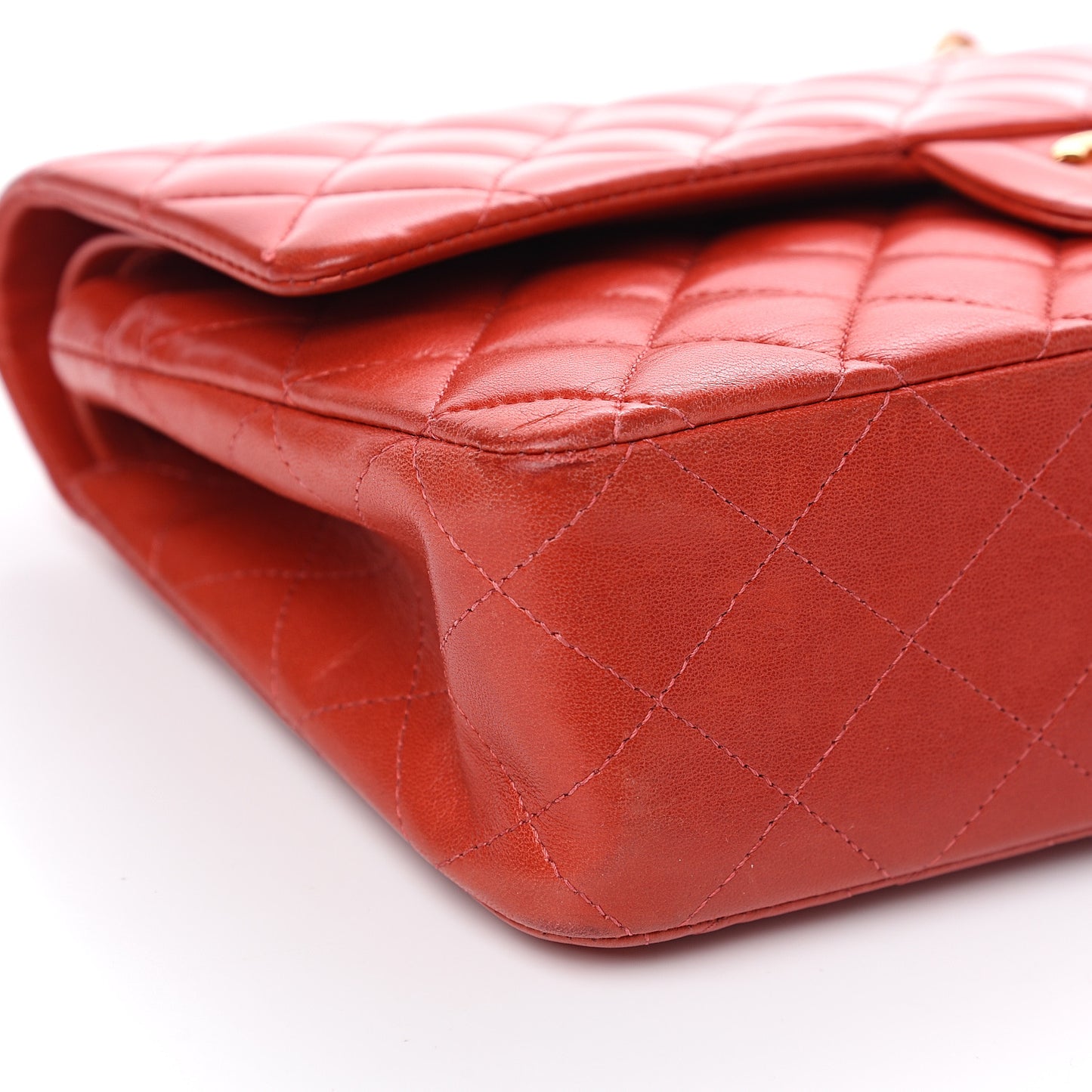 Lambskin Quilted Medium Double Flap Red